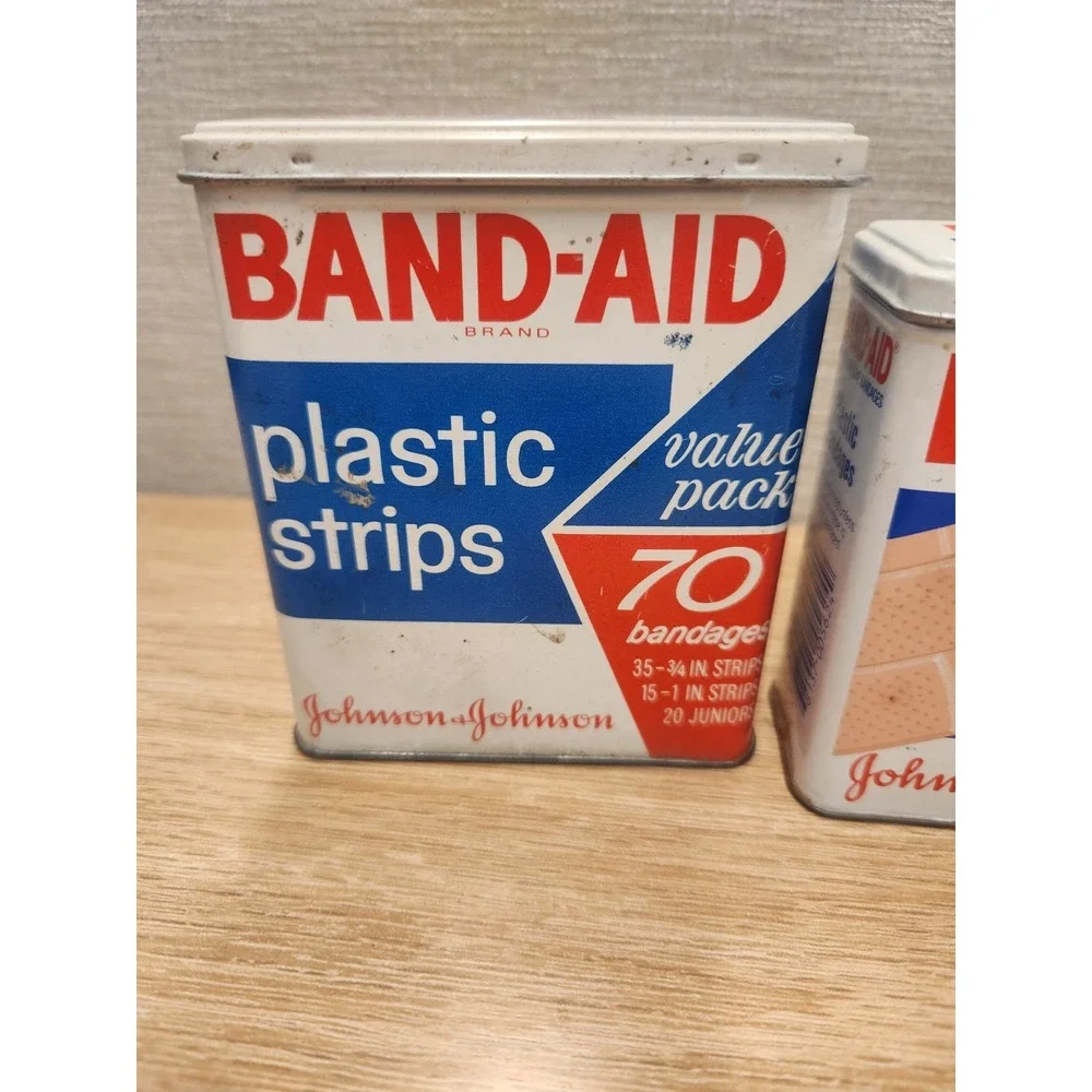 Vintage Lot Of 2 Band-Aid Metal Boxes Tins Johnson & Johnson Made In USA